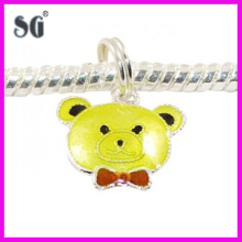 Sterling Silver 'Ted' Enamelled Slide-on & Slide-Off Charm_Solid 925 lovely bear hang beads_2015 Lucky bear charm /bead