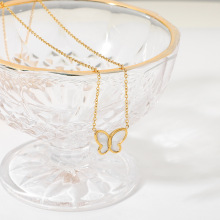 14K Gold White Shell Butterfly Stainless Steel Necklace