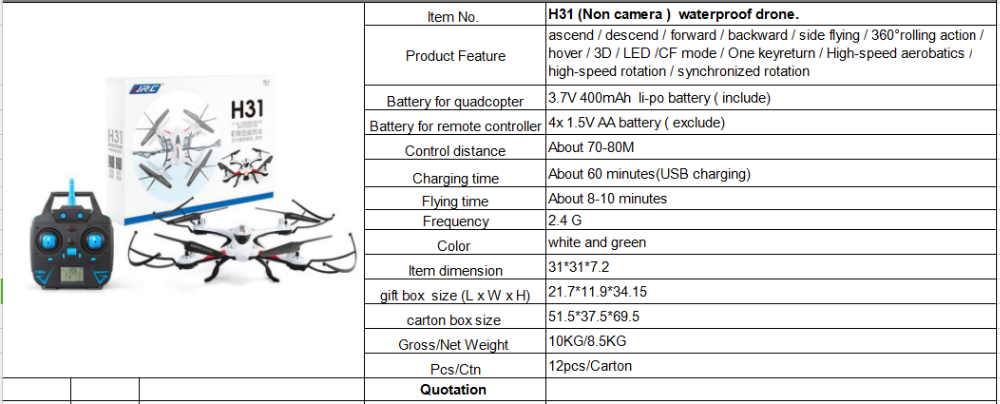 Remote Control Helicopter Waterproof JJRC H31 Underwater Drone
