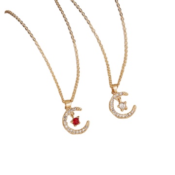 December Birthstone Gold Plated Choker Necklace with Moon and Star Charm