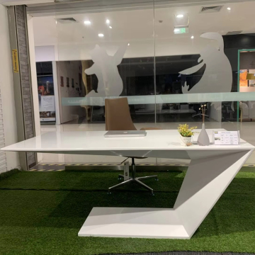 White Glossy Special Shape Office Desk