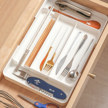 Versatile Adjustable Silverware Tray: Plastic Expandable Kitchen Drawer Organizer