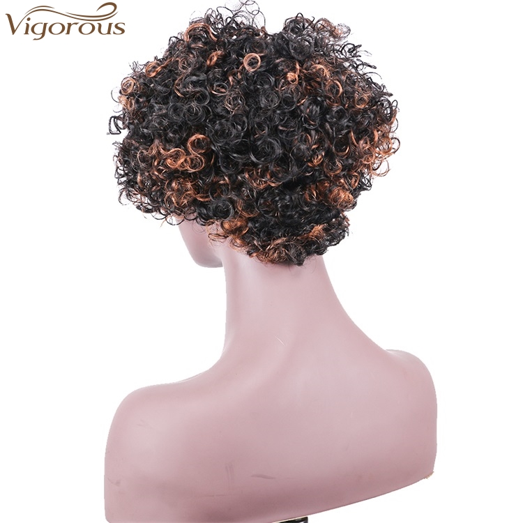 Vigorous Afro Kinky Curly Wigs for Black Women Black Mixed Brown Side Part Short Human Hair Wholesale Price
