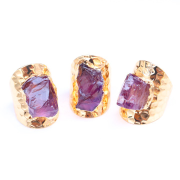 Natural Crystal Raw Stone Amethyst Ring - Gold Plated Irregular DIY Jewelry