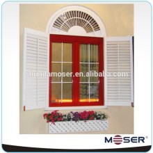Aluminum clad wood arched grill double sashes opening inward louver window