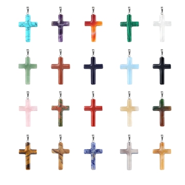 Gemstone Cross Pendant Nautural Stone Crystal Charm Cross Pendant for Necklace Earring Bracelet Jewelry Making Size 27X40MM