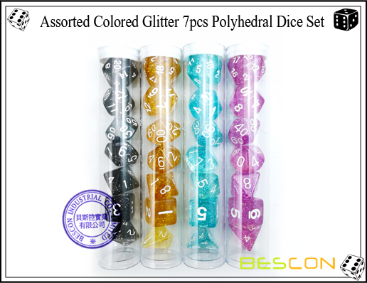 Surtido de brillos de colores 7pcs dados poliédricos Set-16 Assorted Colored Glitter 7pcs Polyhedral Dice Set-16