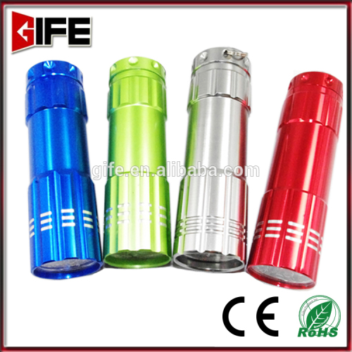 High Power AAA Battery Operated Portable Mini Colorful 9 LED Flashlight