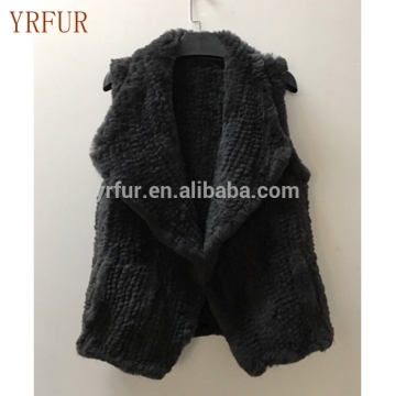 YR779 Real Rex Rabbit/Sheared rabbit Hand knit Top Quality Fur Vest