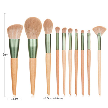 Ensembles de pinceaux de maquillage à poignée en bois vert léger