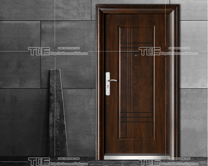 Wholesale Wooden Grain Finishing Exterior Steel Security Front Door Designs