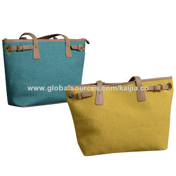 New women's canvas tote bag, tote in PU trim, suitable for summer beach outing