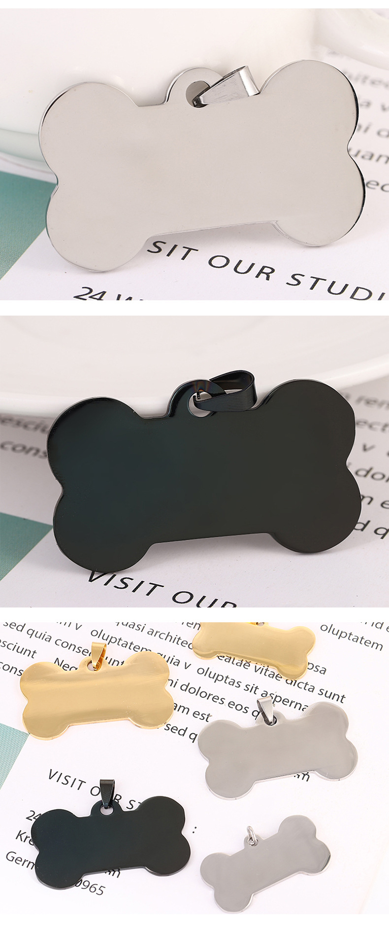 Pet Tag Metal Identity Tag Anti-lost Tag Engraving Logo Titanium Steel Stainless Steel Bone Dog Tag