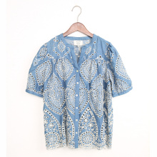 Ladies broidery shortsleeve blouse