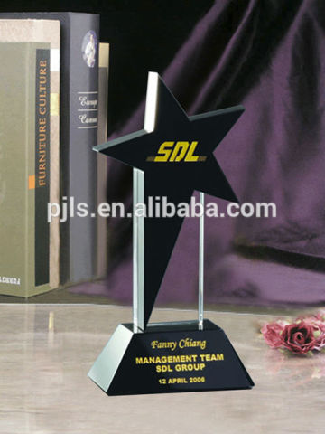 Beautiful Black shining stars crystal trophy with black base