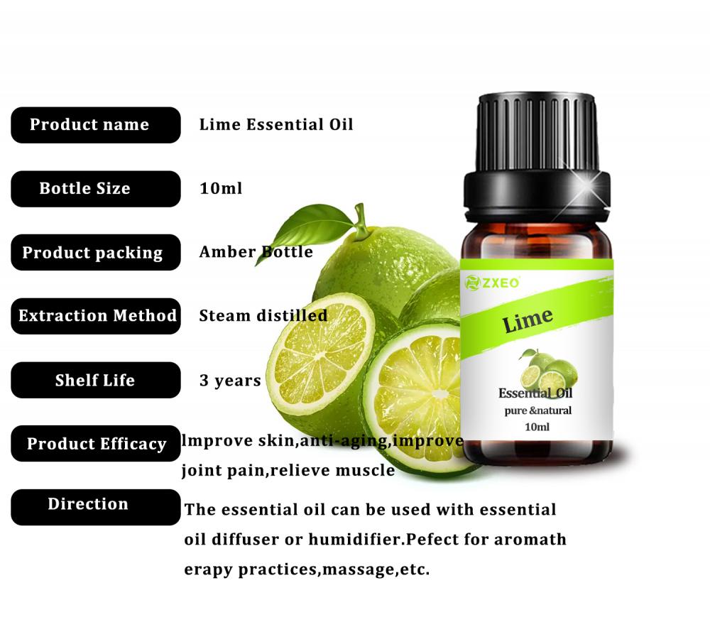 En gros 100% pur naturel rafraîchissement de soins de la peau en lime huile essentielle d&#39;huile de lime pour le diffuseur aromathérapie