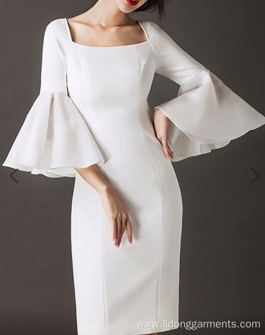 Women Slim Waist Flare Sleeve Dress