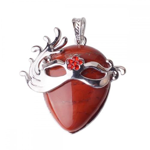 Natural Crystal Mask Pendant (Silver) Amethyst Quartz Gemstone Fox Dancing Masks Chakra Healing Point