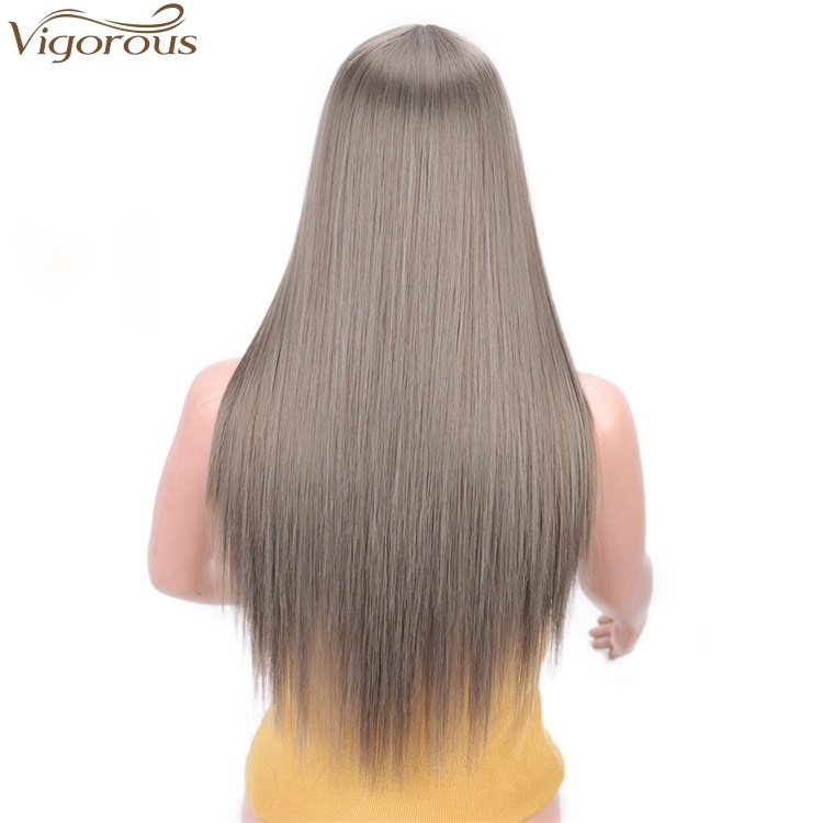 Vigorous Long Silky Straight Synthetic Wigs Middle Part Gray Color Wig For Black White Women Heat Resistant Fiber Cosplay Wigs