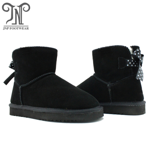 Comfy Winter Leather Ankle Bowknot Snow Sheepskin Boots