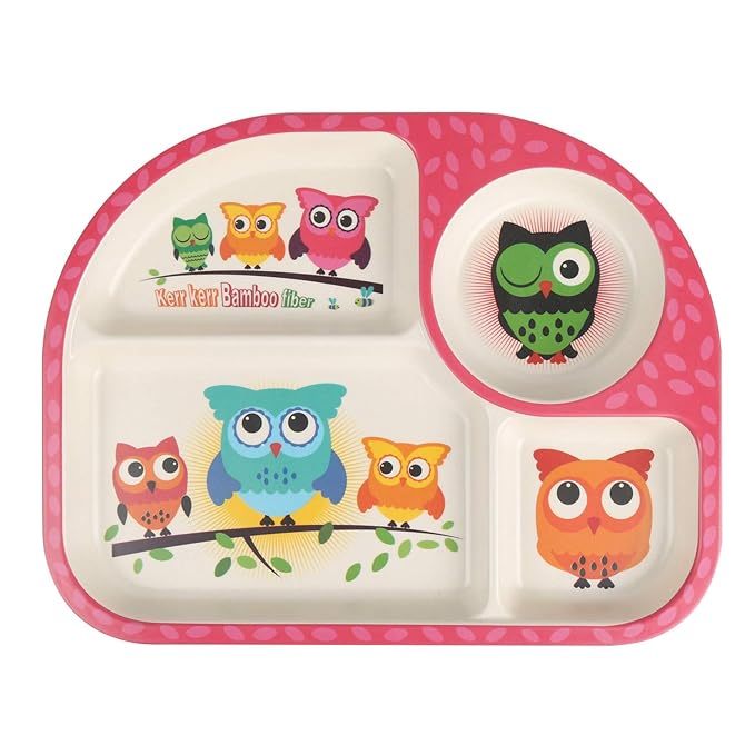 shopwithgreen 7Pcs/Set Bamboo Kids Dinnerware Set - Children Dishes - Food Plate Bowl Cup Spoon Fork Set Dishware, Cartoon Table