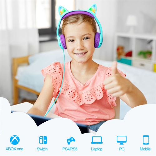 New Trend Cat Ear Headphones LED Kids Girls Headphones