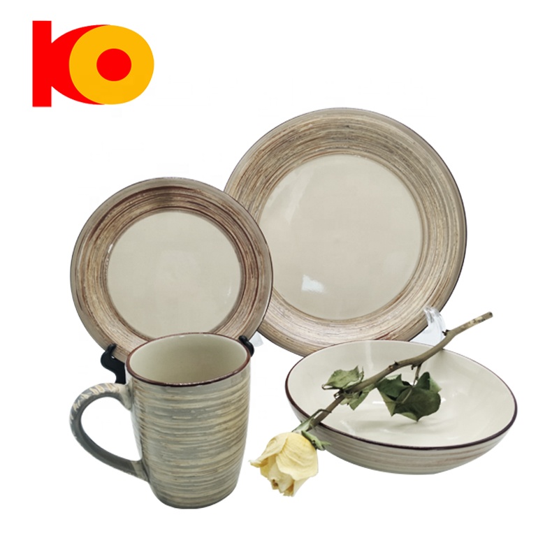 Wholesale Bark texture glazed ceramic sets tableware 16piece stoneware sets