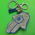 Fatima's Hand Rhinestone Tassel Multicolour Leather Keychain Keyring