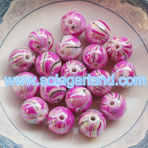 Plástico acrílico Tie Dye AB Swirl Round Gumball Beads Charms