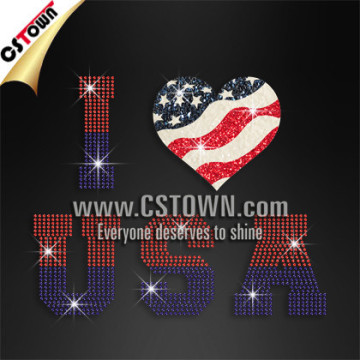 Rhinestone letters custom I love USA transfer, diamante clothing transfers