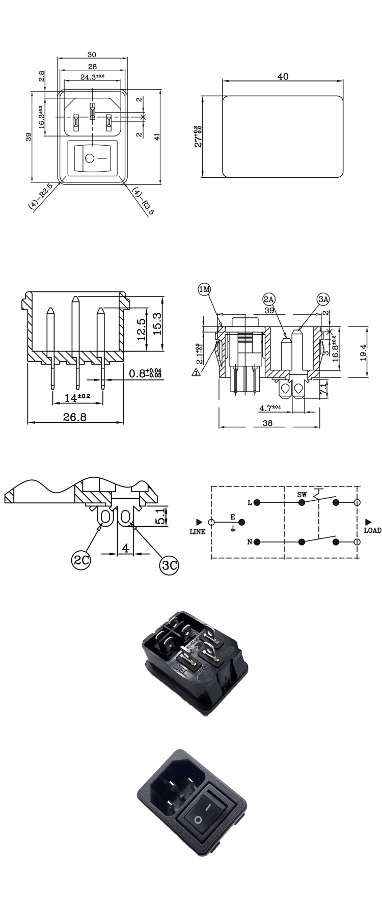 High Quality Factory AC Power Socket With CCC Male Electrical Switch 10A 250V