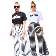 European and American Printed Pants Set: Top and Wide Leg Pants