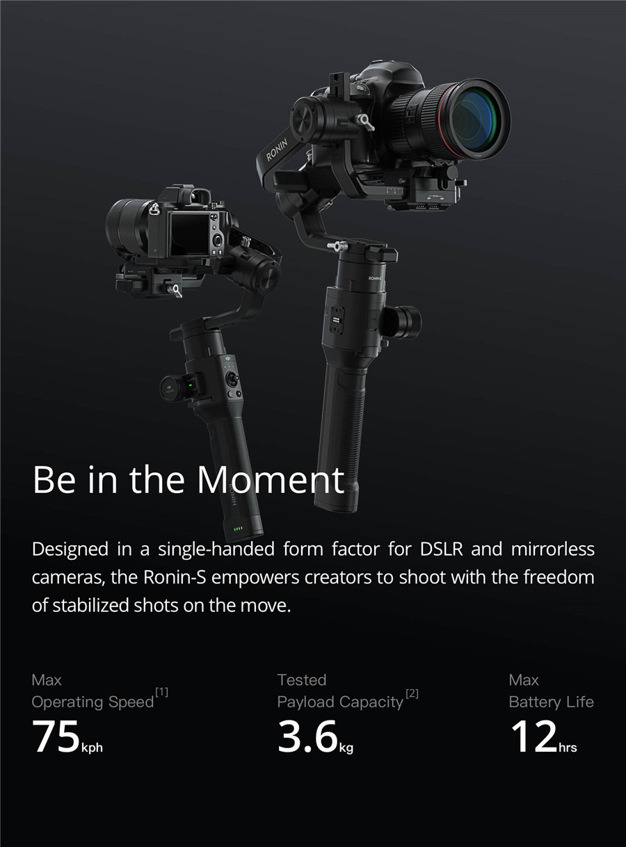 New Arrival DJI Ronin -S Gimbal Stabilizer for DSLR and mirrorless cameras VS Zhiyun Crane 2