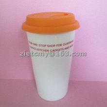 wholesale double wall ceramic mug with silicone lid