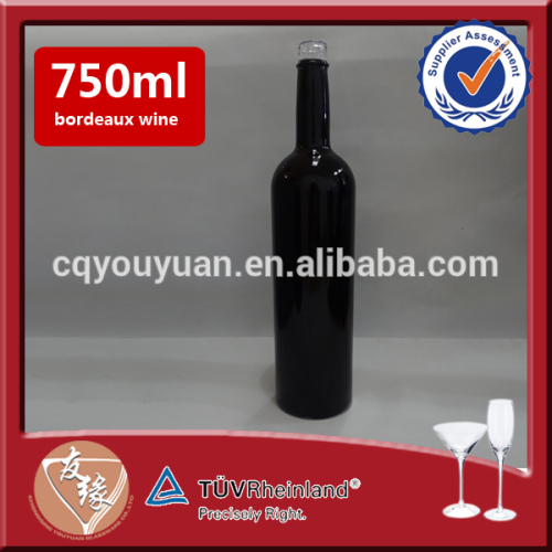 China high white glass cylindrical 750ml black glass wine bottles wholesale