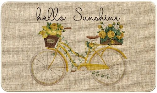 こんにちはサンシャイン自転車レモンの花の装飾ドアマット