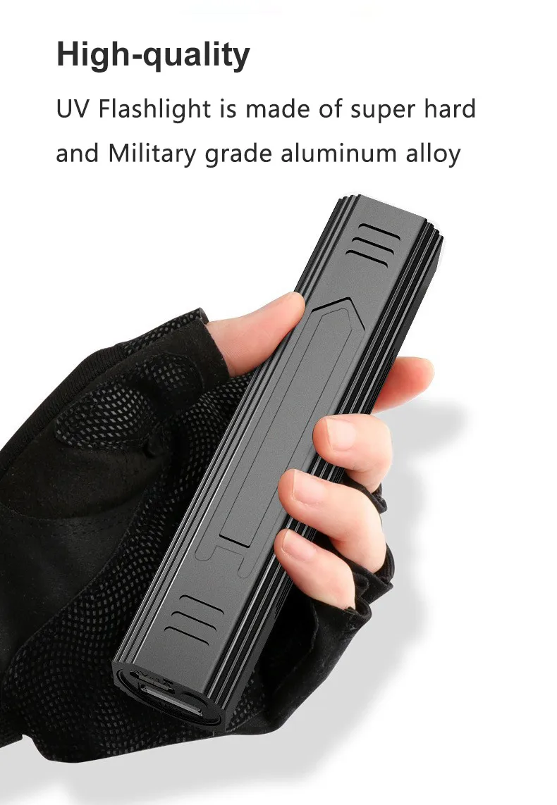 Portable 365nm UV Flashlight with Rechargeable Blacklight and 5 Modes