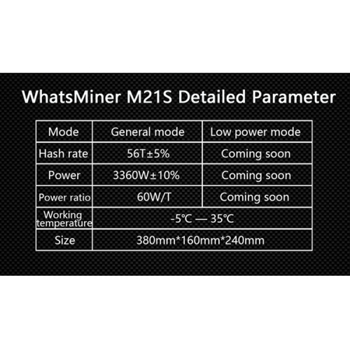 Whatsminer M21S 52Th/s Asic Miner SHA-256 Algorithmus Bitcoin 1860w Blockchain Miner M21S