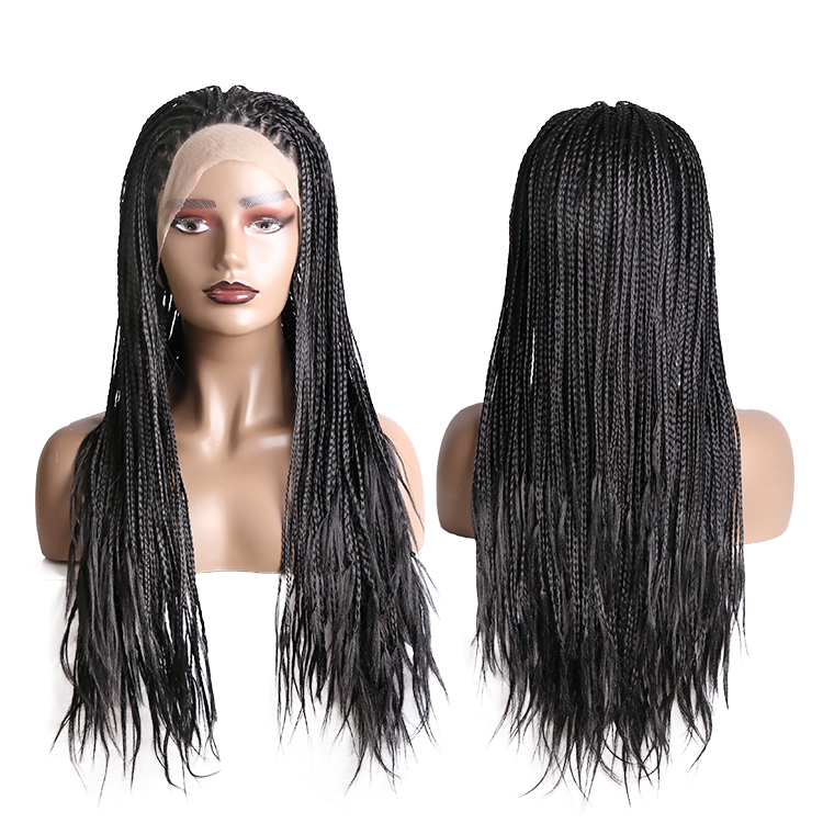 Synthetic Braids Lace Frontal Wig Headband Box Ghana Weaving Braided Wigs With Bangs Box Braided With Baby Hairs Lace Wigs