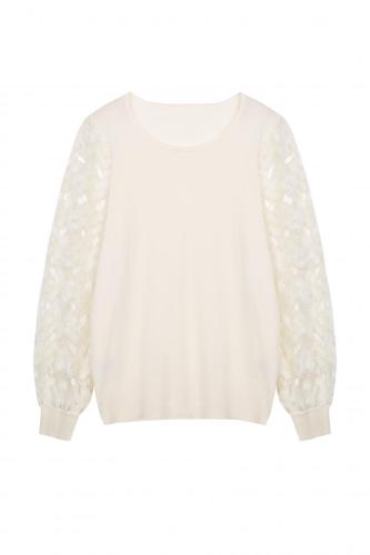 Women's Knitted Sequin Lacework Crew-Neck Pullover