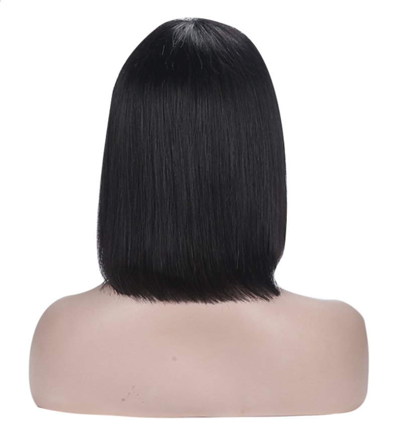 Huashuo Full Machine Made Wigs With Free Bangs For Women Brazilian Straight Hair Natural Black Human hair Wig