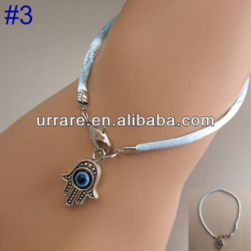 Evil Eye Hand Charm Kabbalah Lt.Blue Silk String Bracelet