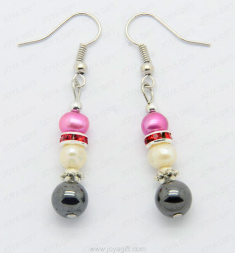 Hematite crystal round bead earring