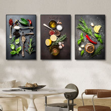 3pcs Kitchen Theme Mix Herb and Spices Canvas Poster - Impressionist Art Decor Wall Art Canvas Print Painting