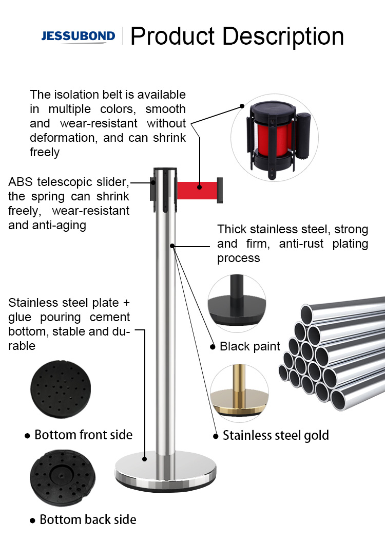 Hot Sell Public Safety 2M Crowd Control Barrier Stanchions Queue Retractable Belt Barrier