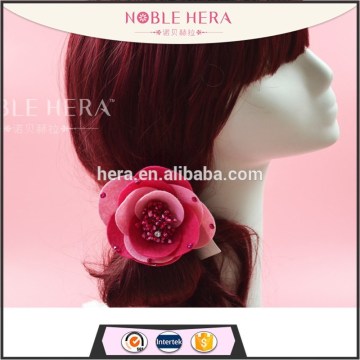 Fabric camellia flowers girls broad hair ties elastic hair band