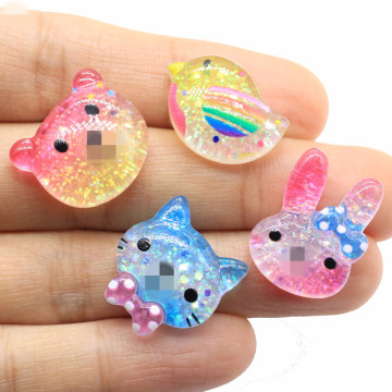 20mm Resina glitterata colorata Simpatico animale Coniglio Gatto Orso Uccello Cabochons Flatback Abbellimenti Perline di scrapbooking