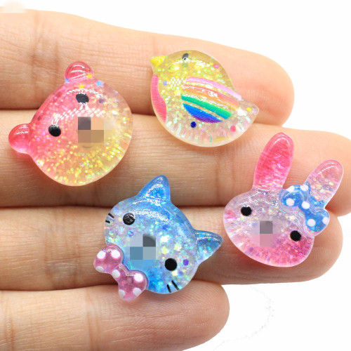 20mm Colorful Glitter Resin Cute Animal Rabbit Cat Bear Bird Flatback Cabochons Embellishments Scrapbooking Beads