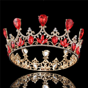 Gold Plated Royal Red Rhinestones Crystal Crown