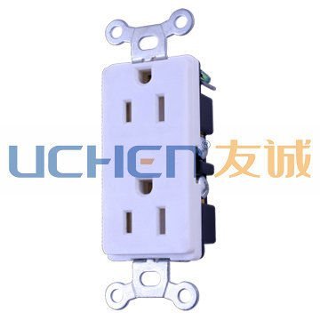 Tamper resistant duplex decora receptacles\J